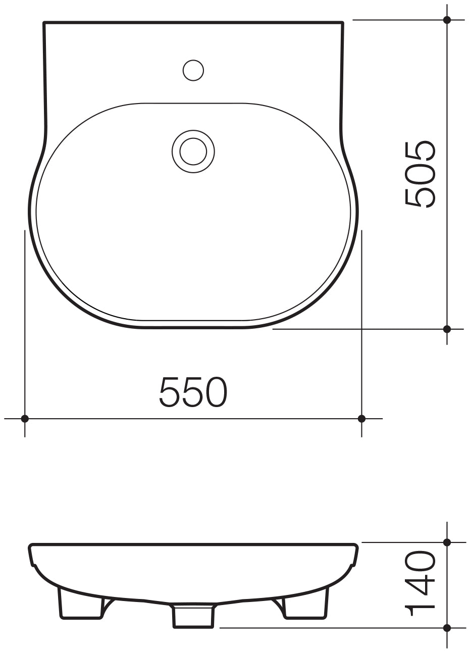 Opal Sole Semi Recessed Basin 1TH