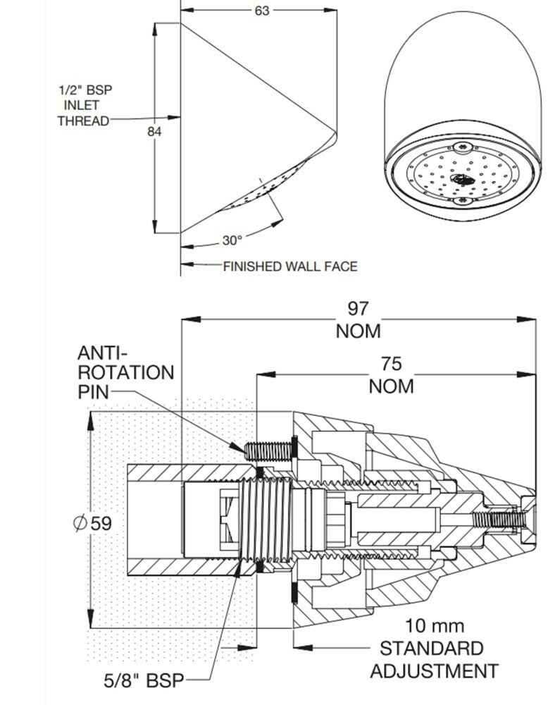 GalvinCare® CP-BS Prison Ezy-Grip Shower Set Complete with Vandal Resistant Shower