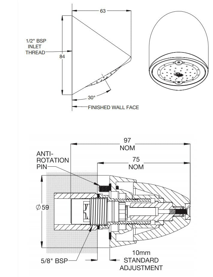 GalvinCare® CP-BS Prison Multi-Grip Shower Set Complete with Vandal Resistant Shower