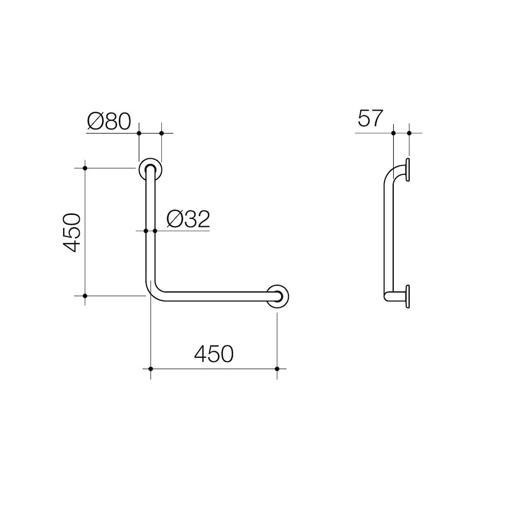 Care Support Grab Rail - 90 Degree Angled 450x450 - Stainless Steel