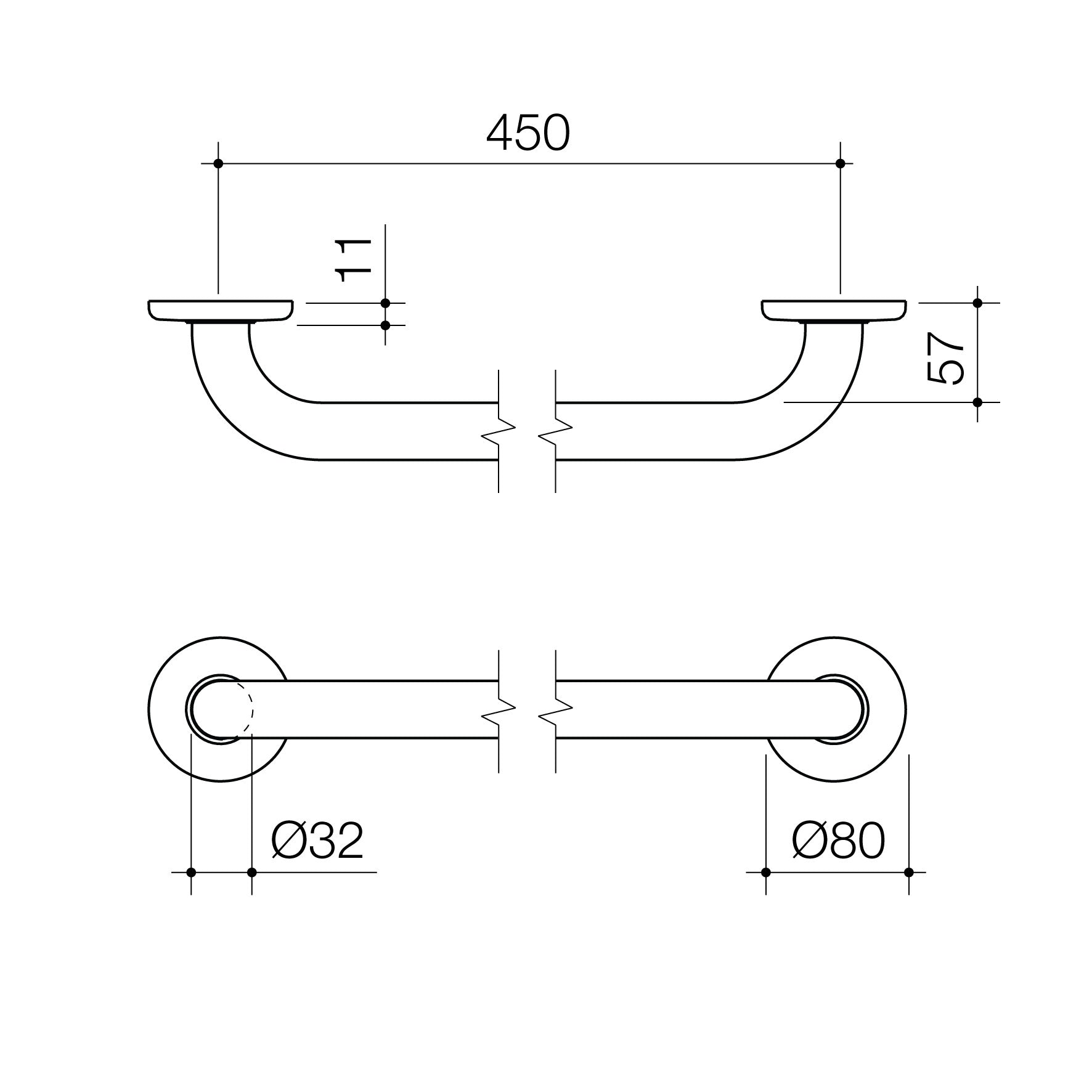 Care Support Grab Rail - 450mm Straight - Matte Black