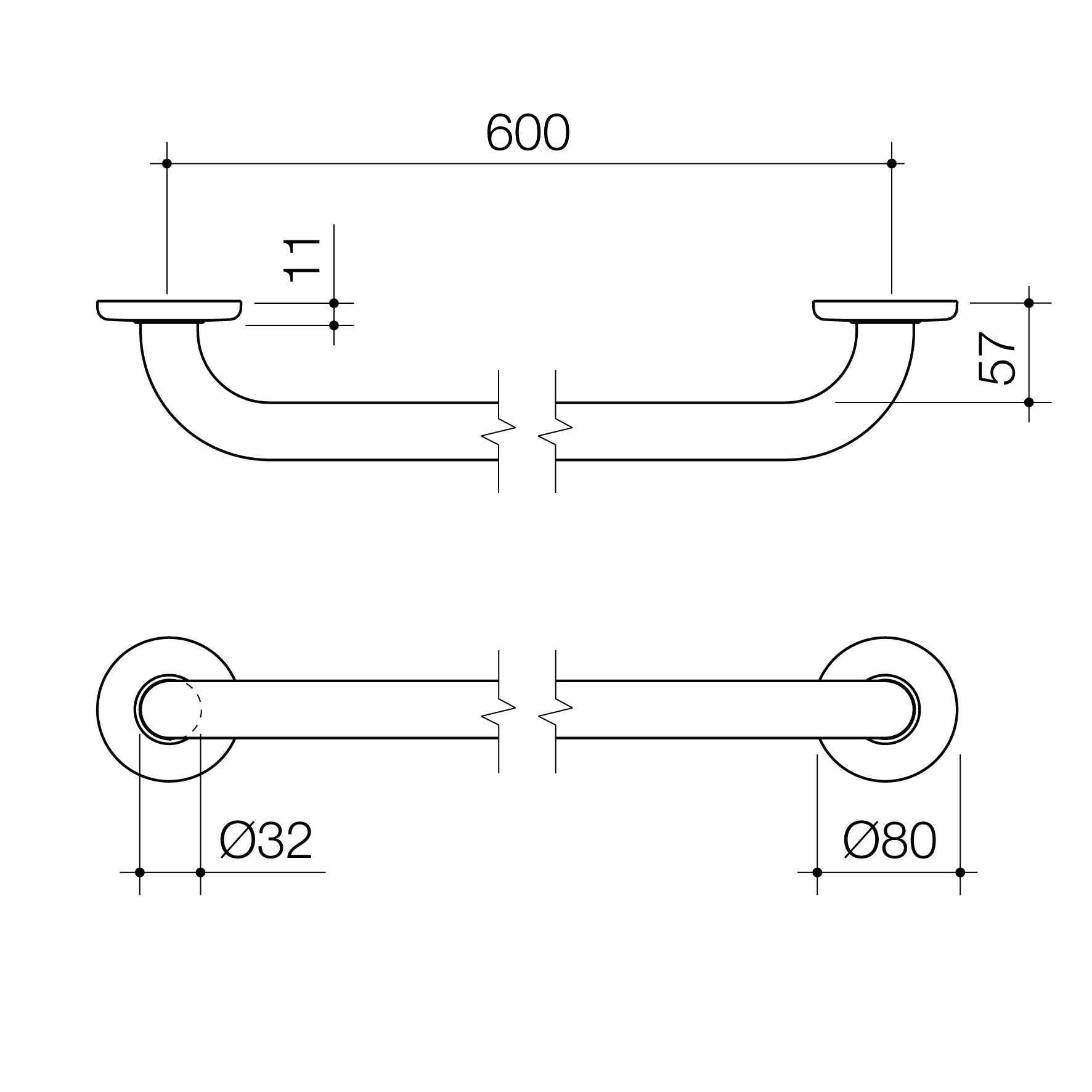 Care Support Grab Rail - 600mm Straight - Brushed Nickel