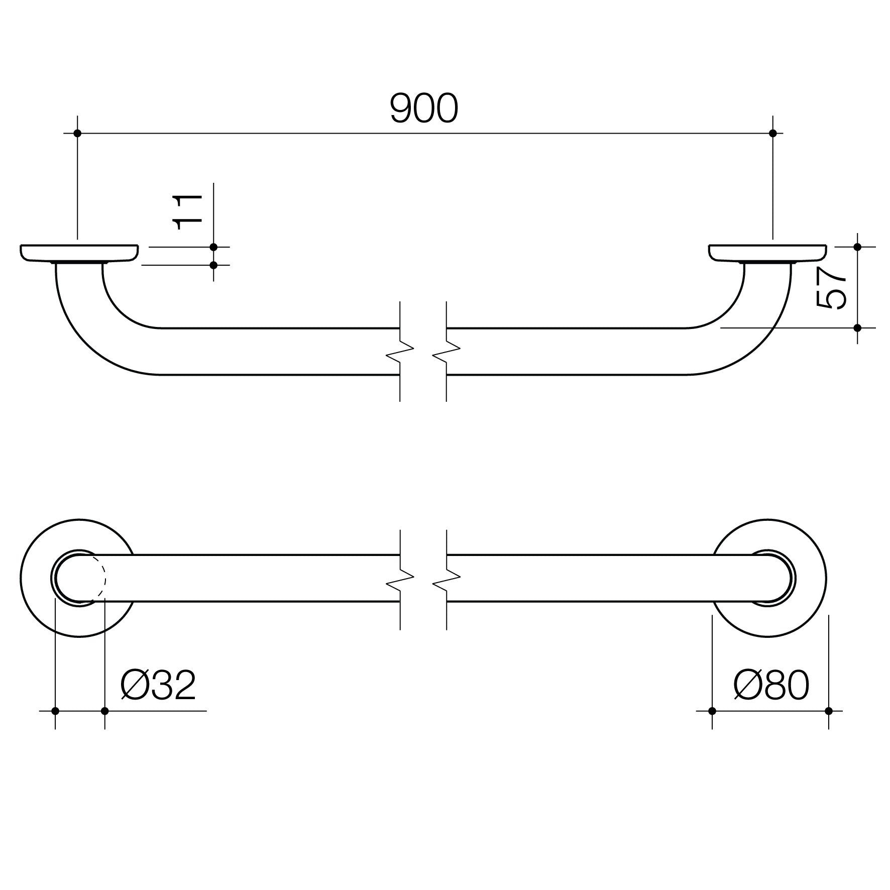 Care Support Grab Rail - 900mm Straight - Stainless Steel