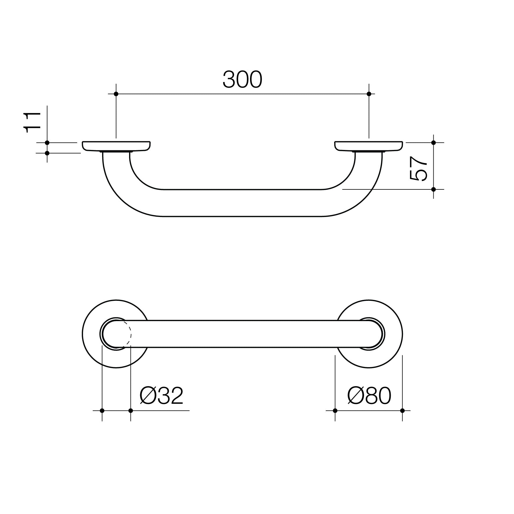 Care Support Grab Rail - 300mm Straight - Matte Black