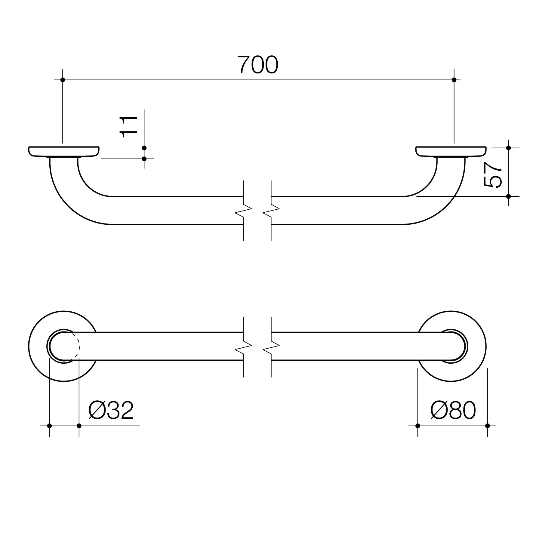 Care Support Grab Rail - 700mm Straight - Stainless Steel