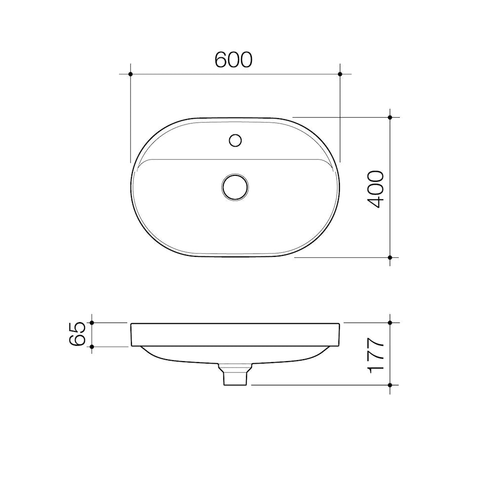 Liano II 600mm Pill Inset Basin with Tap Landing (1 Tap Hole) – Matte White