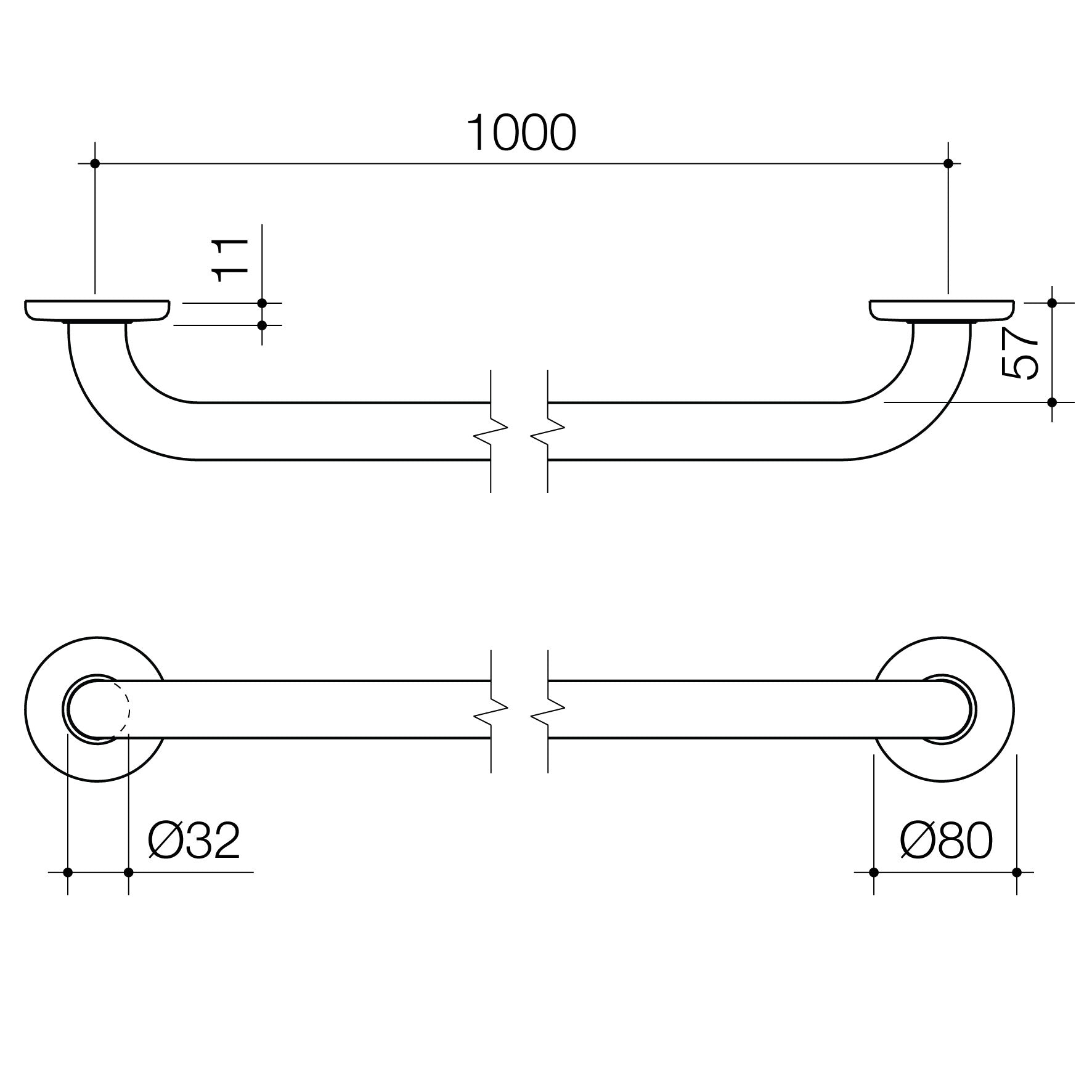 Care Support Grab Rail - 1000mm Straight - Matte Black
