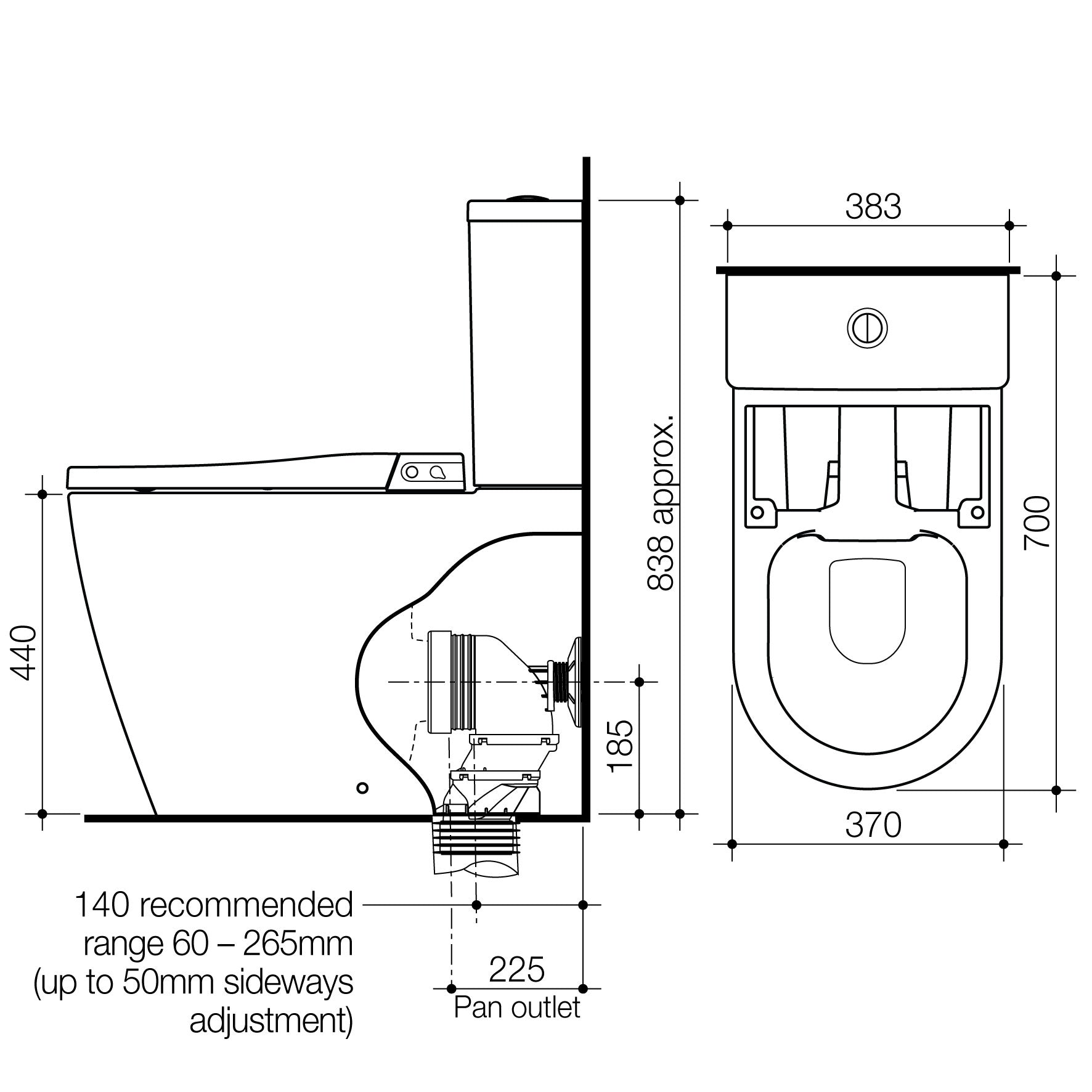 Urbane II Bidet Cleanflush® Wall Faced Close Coupled Bottom Inlet Toilet Suite (with GermGard®)