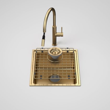 Urbane II Single Bowl Sink with Liano II Pull Out Sink Mixer - Brushed Brass