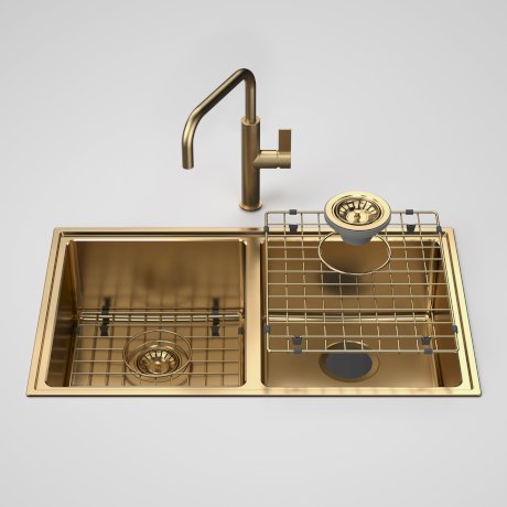 Urbane II Double Bowl Sink with Urbane II - Sink Mixer - Brushed Brass
