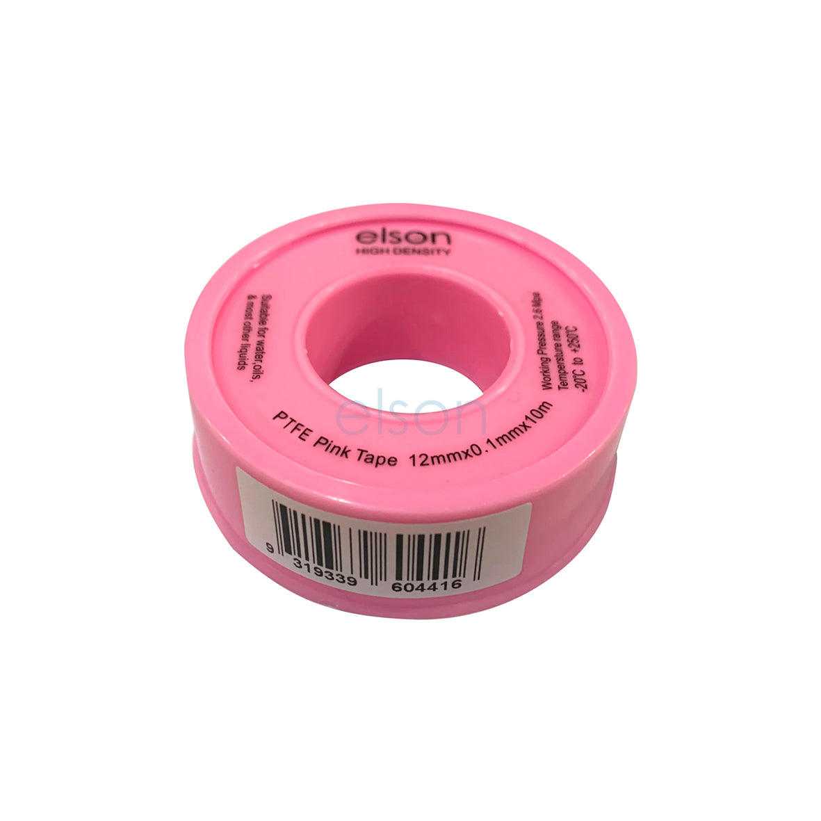 A roll of pink PTFE tape with the brand name 'Elson' printed on it