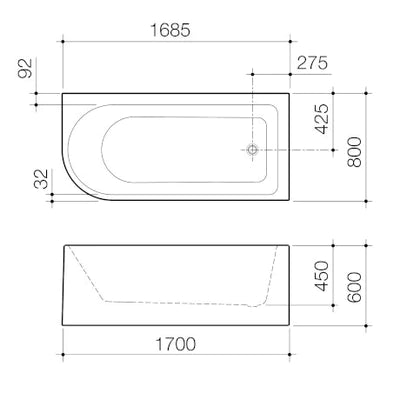 Origin 1700 Left Hand Corner Bath