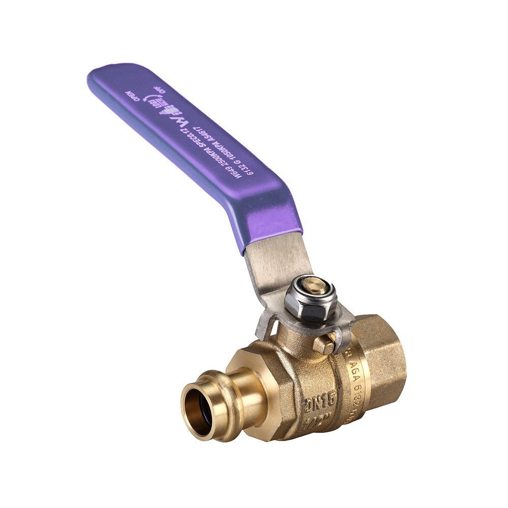 Watermarked Press Fit Ball Valve — Lever Handle, CU x FI, Lilac, Recycled Water, Lead Free