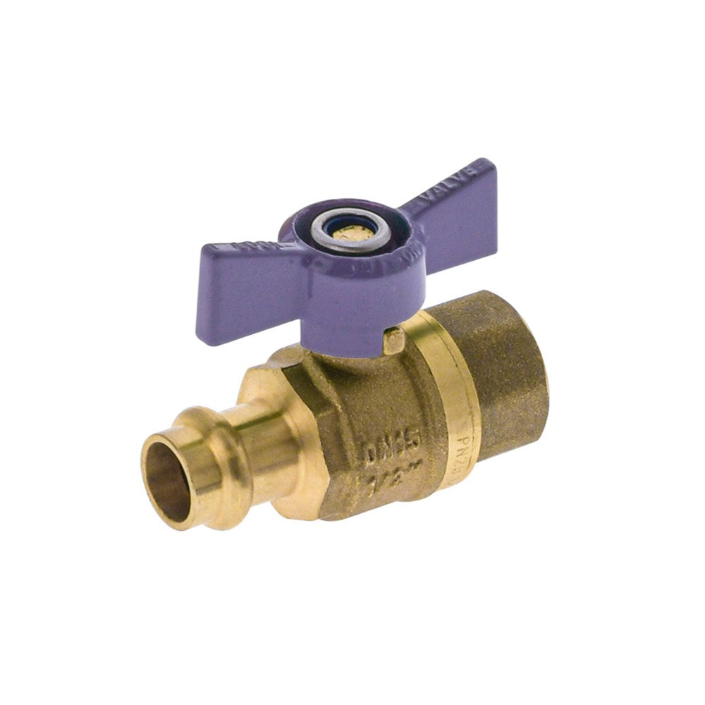 Watermarked Press Fit Ball Valve — Butterfly Handle, CU x FI, Lilac, Recycled Water, Lead Free