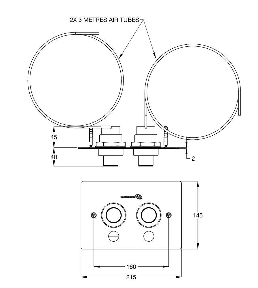 SS Vandal Resistant Dual Flush Plate Assembly for Pneumatic Inwall Cistern with CP-BS Raised Buttons