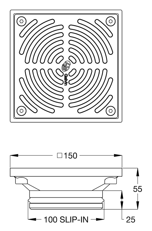Slip-Safe® SS316 Bolted Cleanout Square 150x100 PVC / HDPE Slip-In