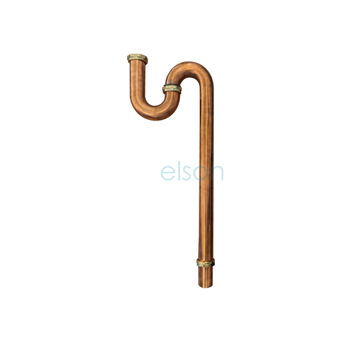 A copper plumbing trap with a 50mmx900mm size, featuring a loose nut and a bends, isolated on a white background.