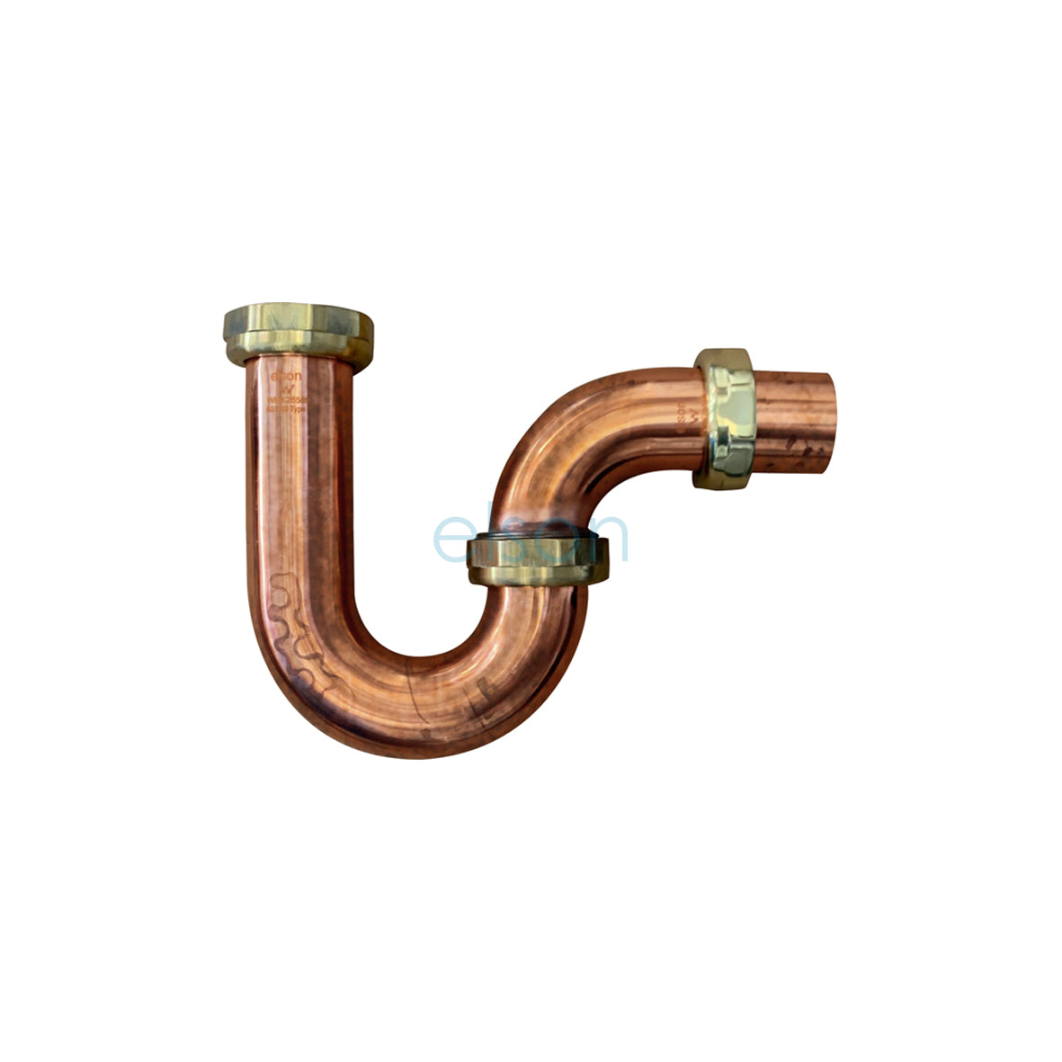 A copper P trap with a 40mm diameter and loose nuts on either end, typically used in plumbing.