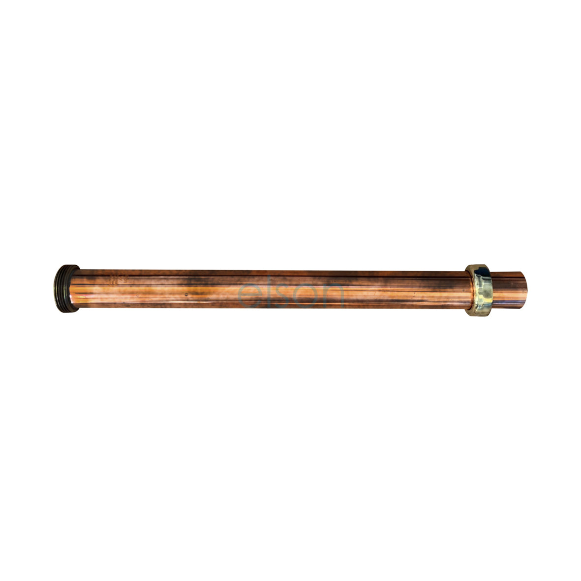 A copper trap extension with a nut and rubber olive, featuring an olive copper finish.