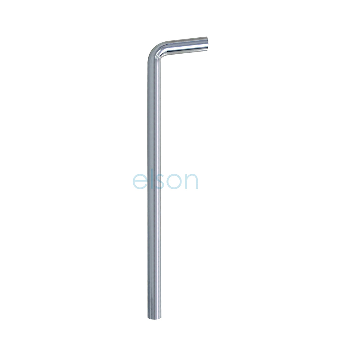 Chrome finished copper tube with a bend and nut, 40mm x 750mm x 150mm in size, on a white background.