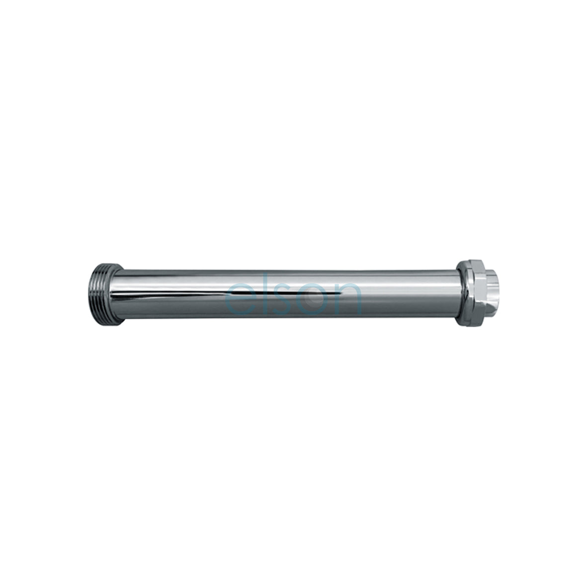 A silver-colored copper trap extension with a nut and rubber olive, against a white background.