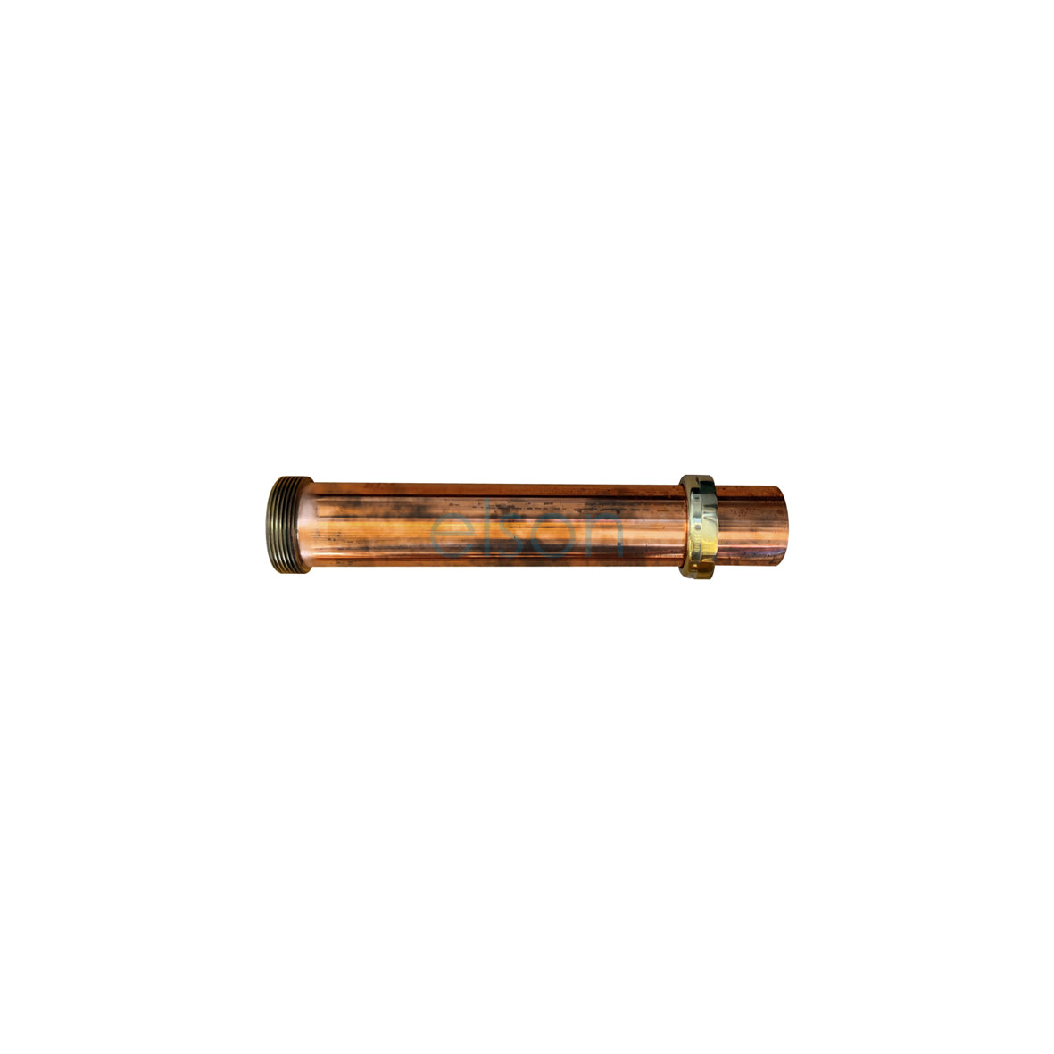 A brown copper drain rod with a nut and rubber seal, displaying a brass-like finish.