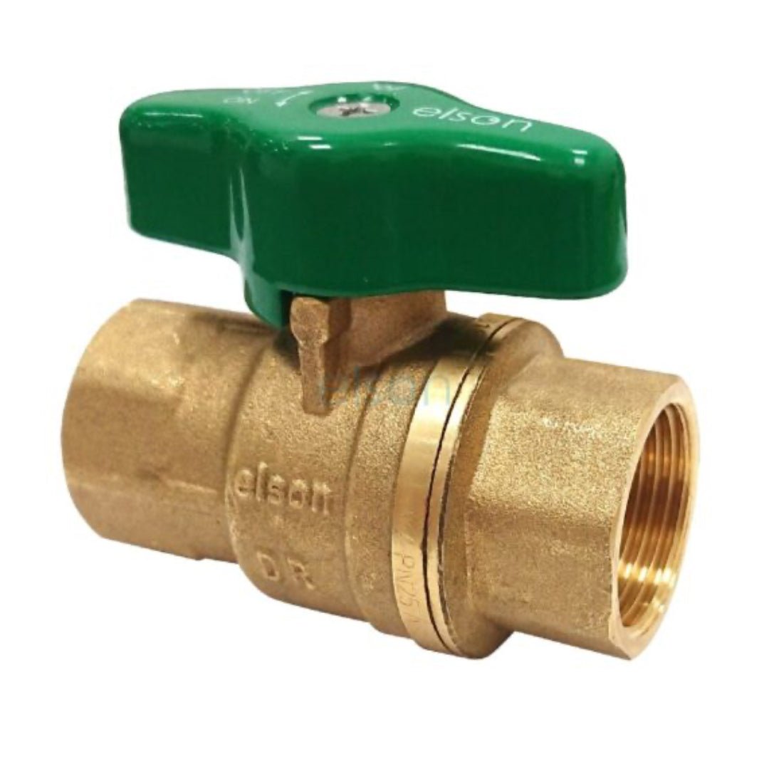 A 20mm brass ball valve with a green handle, featuring female/female connections and a heavy-duty design.
