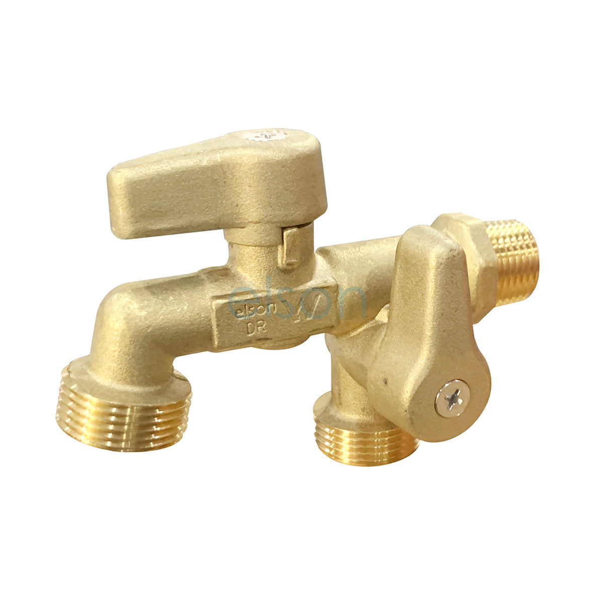 BALL H/COCK DUAL OUTLET DR BRS R1/2xG3/4B MI - Please note that this product has changed and now has blue handles not plain brass.