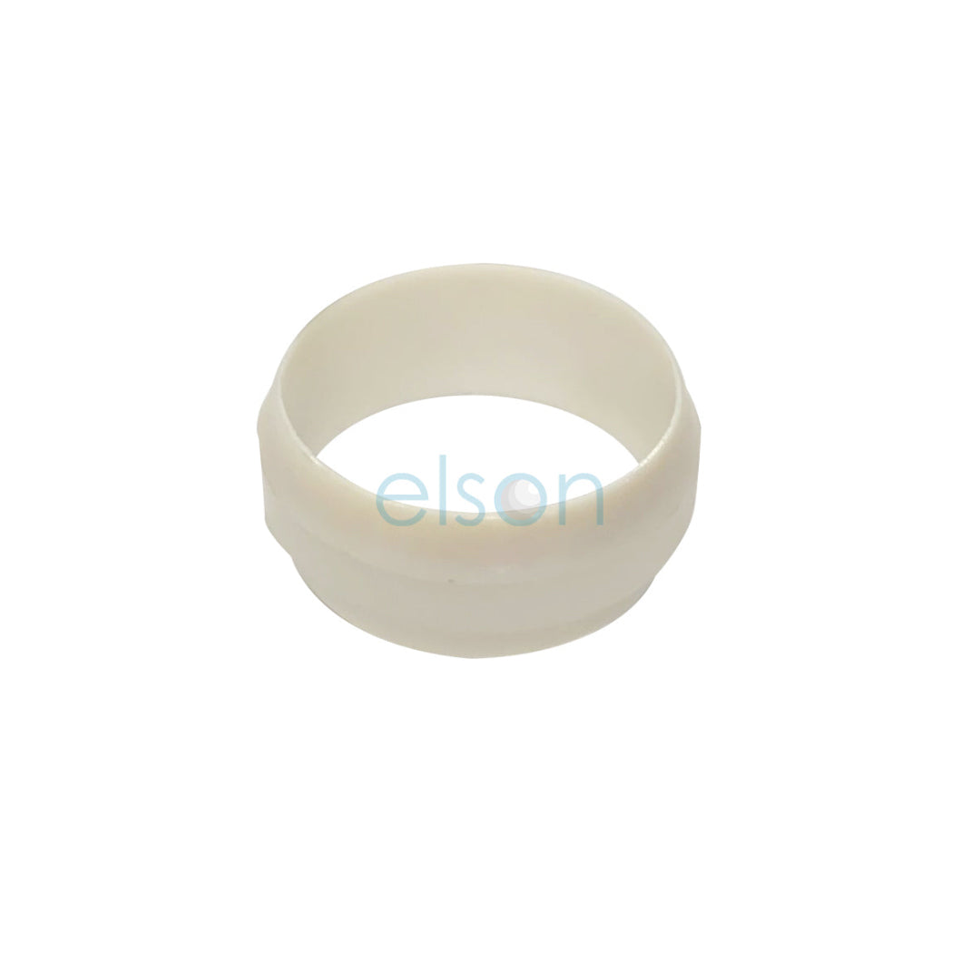 White rubber band with 'elson' branding on a white background