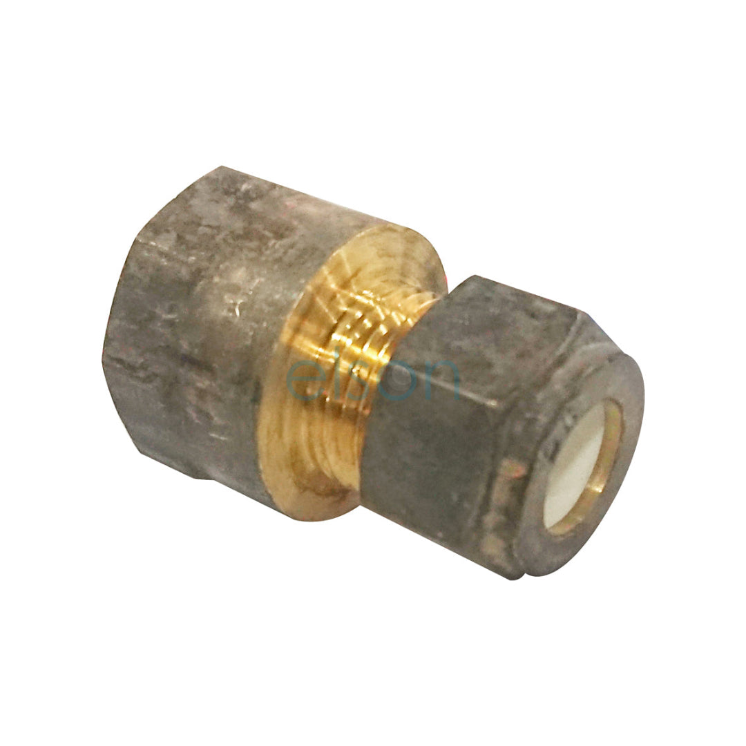 A 15mm x 20mm CxF nylon olive compression union with brass complies, suitable for potable water, displayed on a white background.