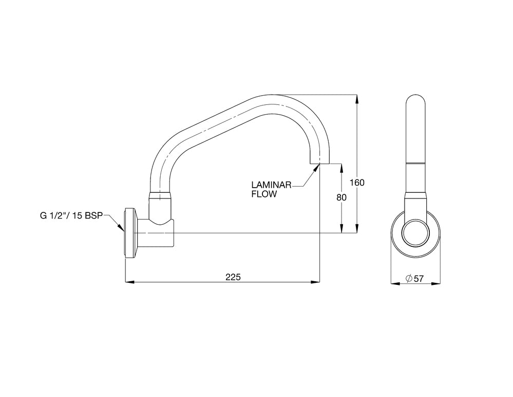 CliniLever® CP-BS Hospital Upswept Wall Swivel Outlet 225 Reach x 80 High Laminar