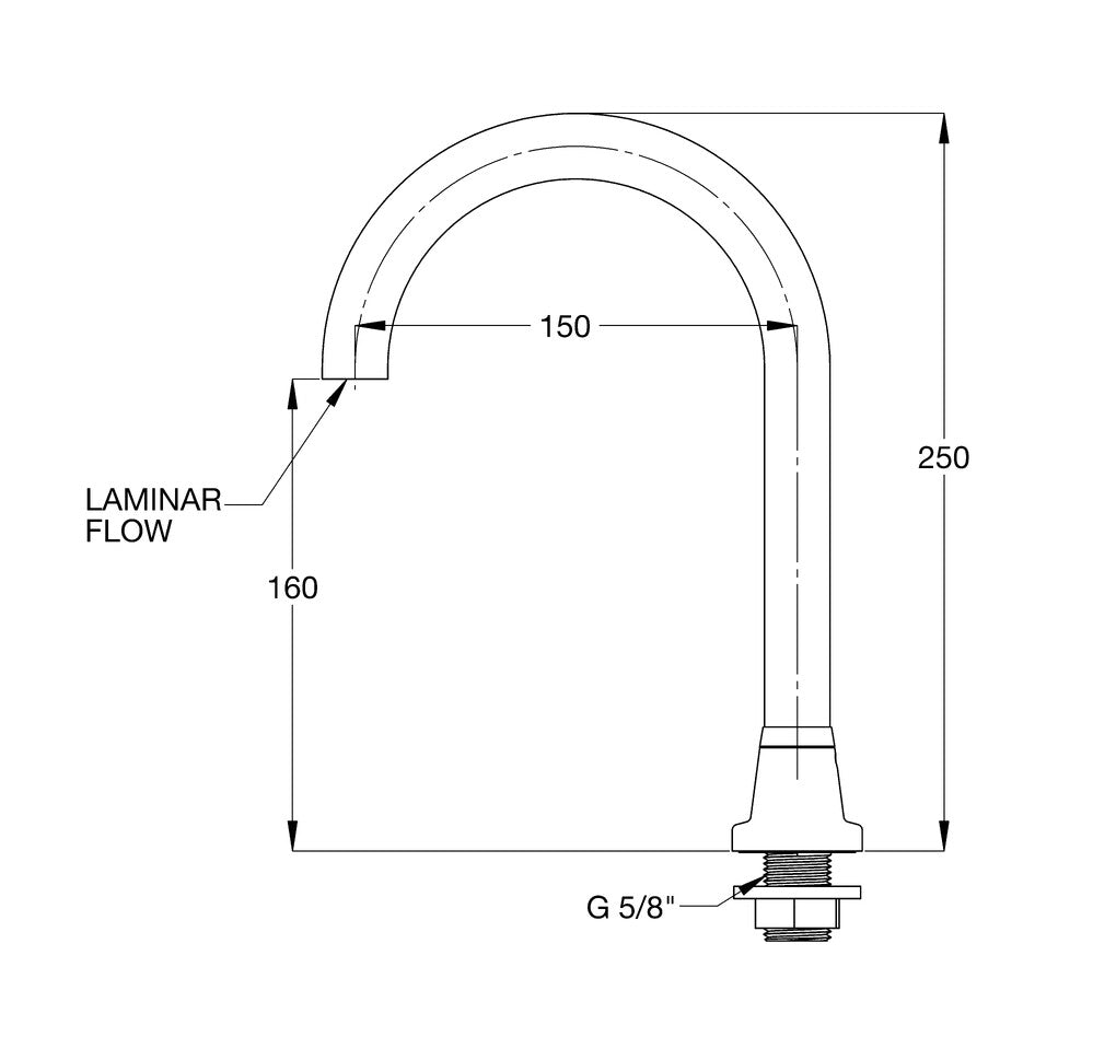 CliniLever® CP-BS Hospital Gooseneck 5/8 Hob Swivel Outlet 150 Reach x 160 High Laminar
