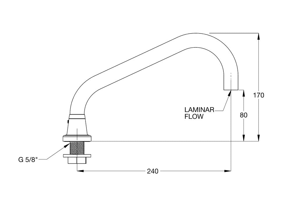 CliniLever® CP-BS Hospital Upswept 5/8 Hob Swivel Outlet 240 Reach x 80 High Laminar