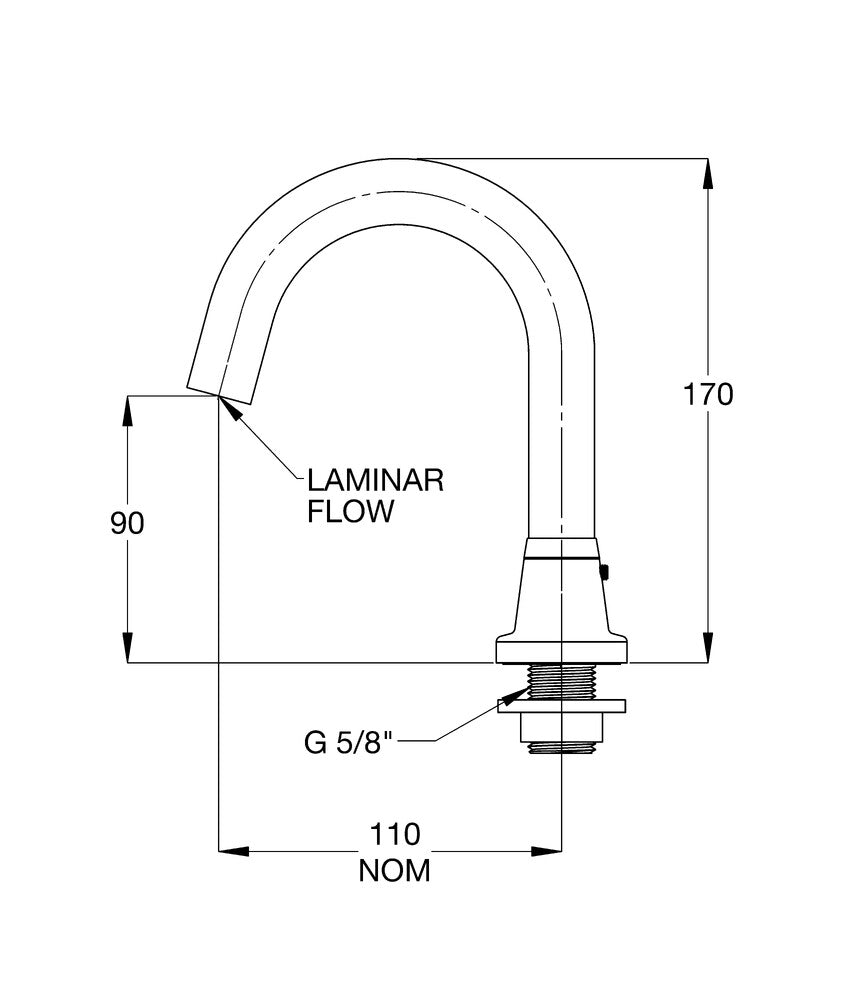 CliniLever® CP-BS Hospital Gooseneck 5/8 Swivel Hob Outlet 110 Reach x 90 High Laminar