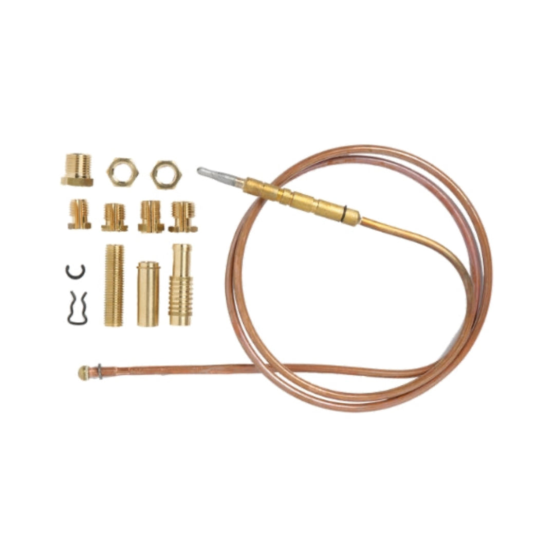 A thermocouple kit including a flexible metal hose and various brass connectors and a pilot burner.