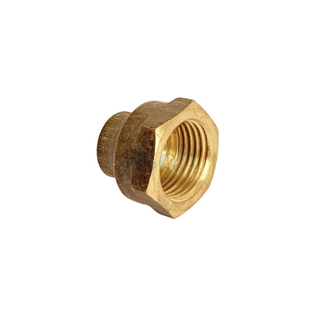 A gold-colored brass flared compression cap, typically used in plumbing applications.