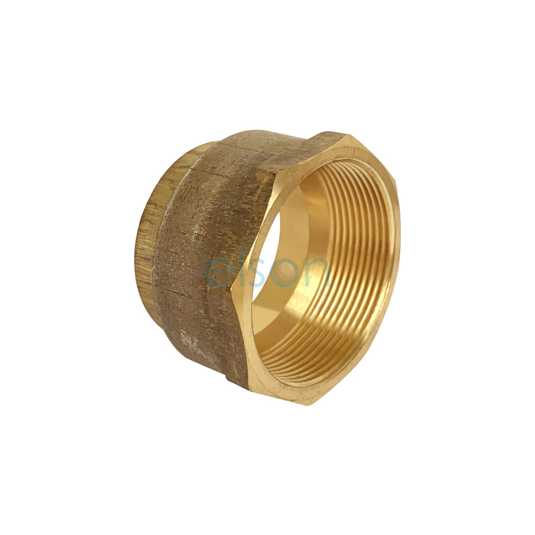 A gold-colored brass flared compression nut with a visible threaded section and a hexagonal base for wrenches.