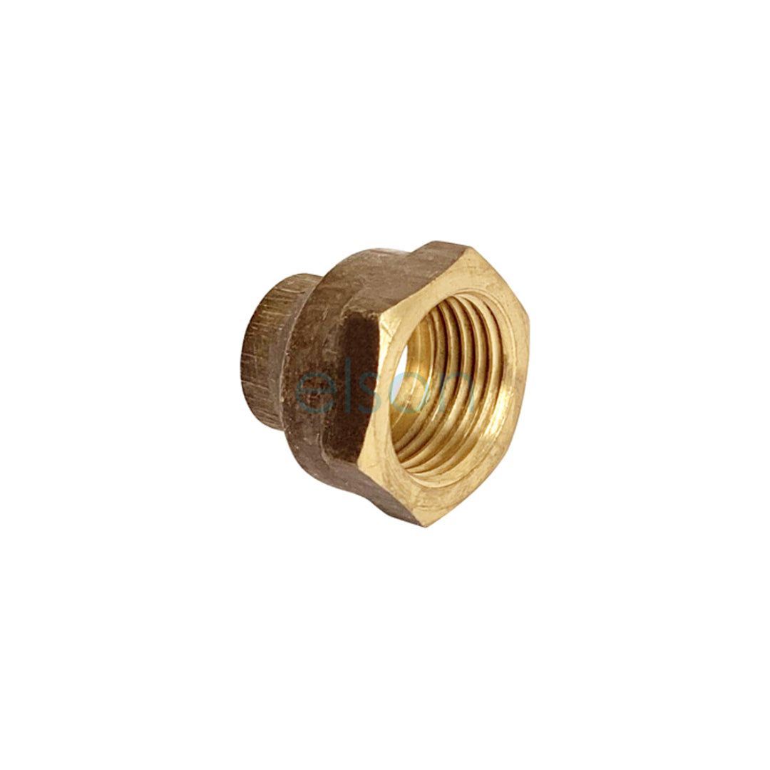 A gold-colored brass crox nut, which is a type of plumbing fitting.