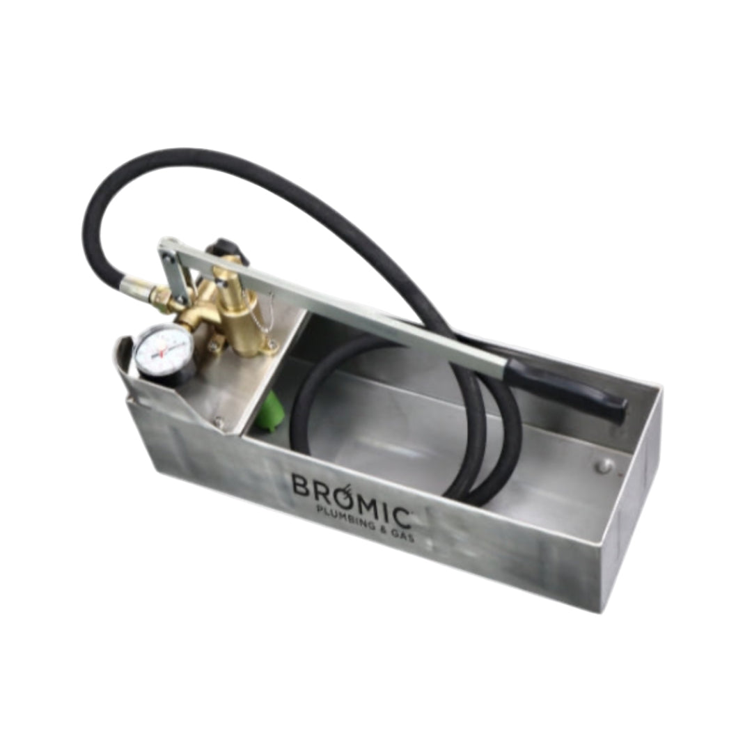 A Bromic stainless steel test bucket with a high-pressure hose attached.