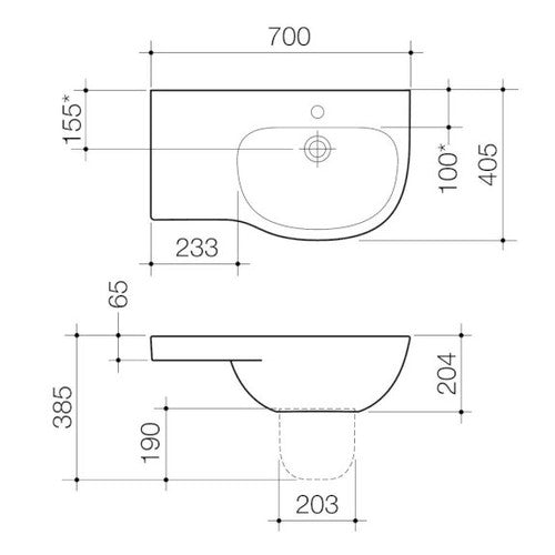 Care 700 Wall Basin with Left Hand Shelf (with GERMGARD®) - 1TH