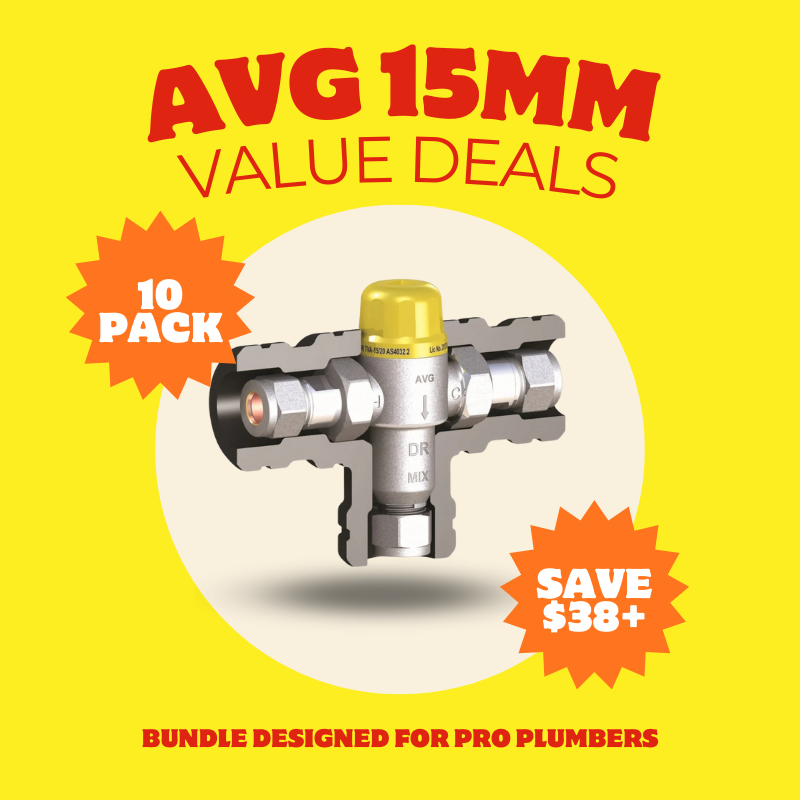 10 Pack Bundle - AVG 15mm Tempering Valve c/w Insulation (Yellow Cap) - TVA15C-LF