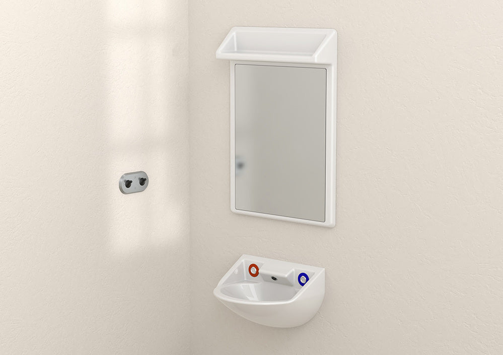 Wallgate Anti-Ligature Solid Surface Combined Mirror & Shelf 495 x 720 - White