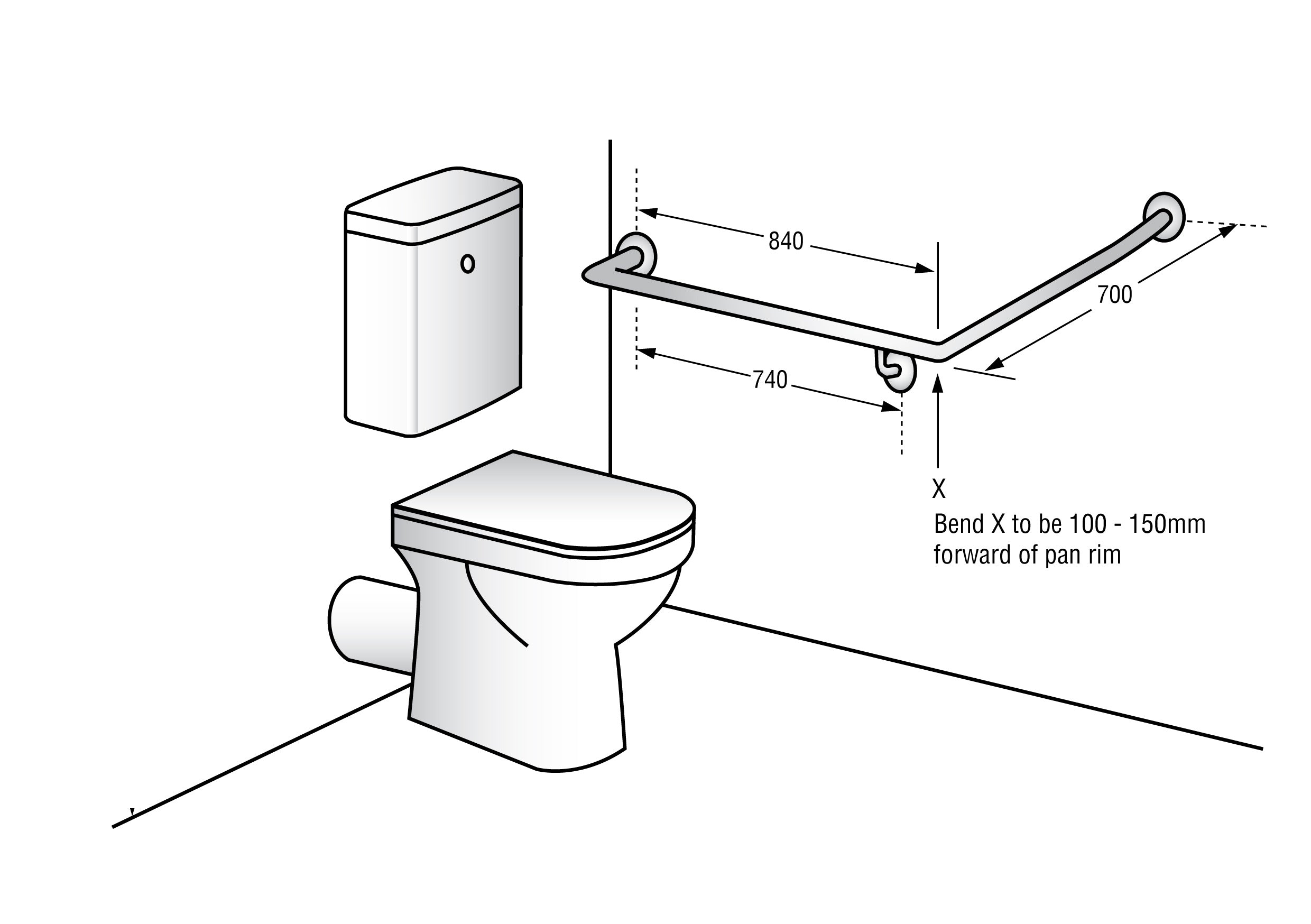 30° Flush Mount Side Wall Grab Rail LH in Antimicrobial