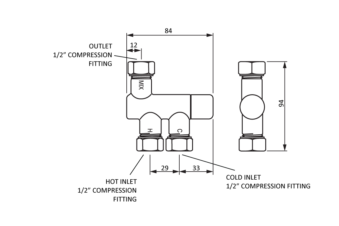 Aquablend® 500 Mini Thermostatic Mixing Valve (TMV)
