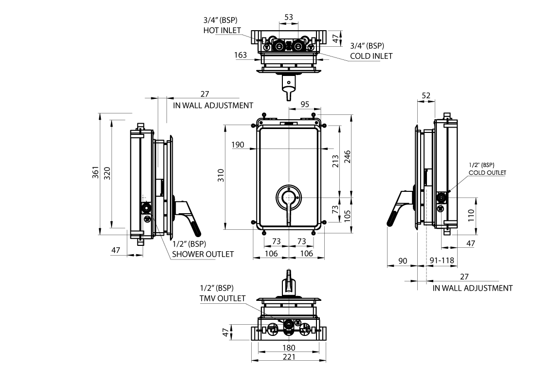 Aquablend® Health Point of Use TMV with Four Way Mixer