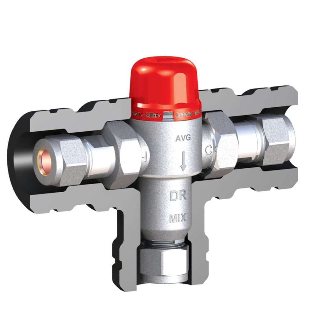 Valve with a red indicator on a white background