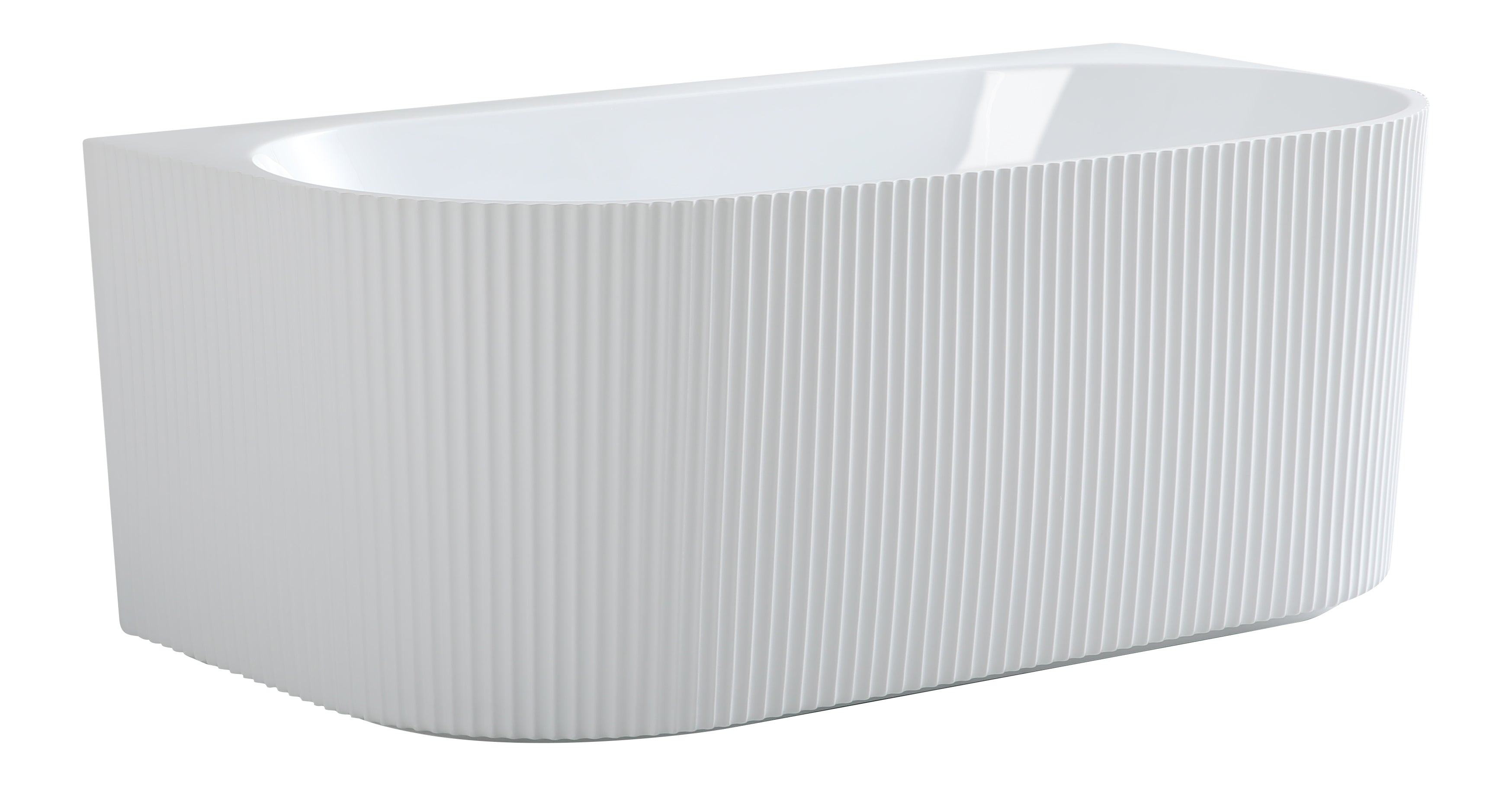 Back to Wall Fluted Freestanding Bath 1700mm Gloss White - Adjustable Legs