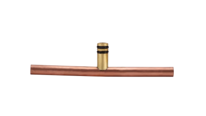 A bronze-colored basin tee piece with a central connecting thread and a nut attached on top.