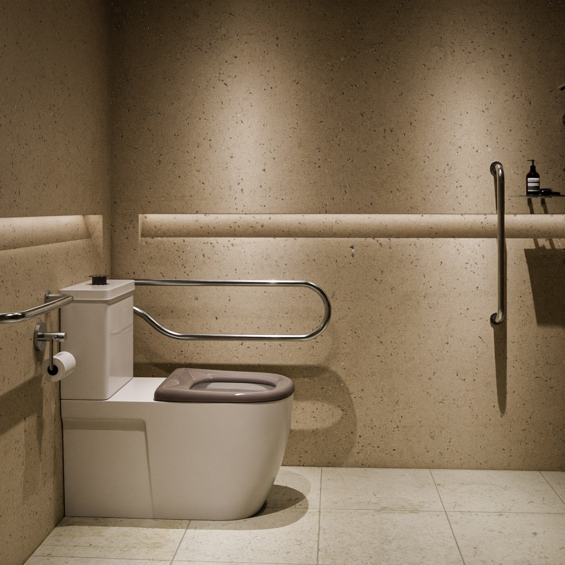 Disabled Back to Wall Rimless Toilet with Grey Seat and Grey Buttons - NDIS SDA