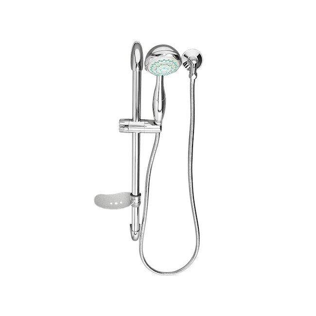 5-Function Rail Shower Set with Adjustable Slide Rail & Soap Dish — Chrome | WELS 3 Star